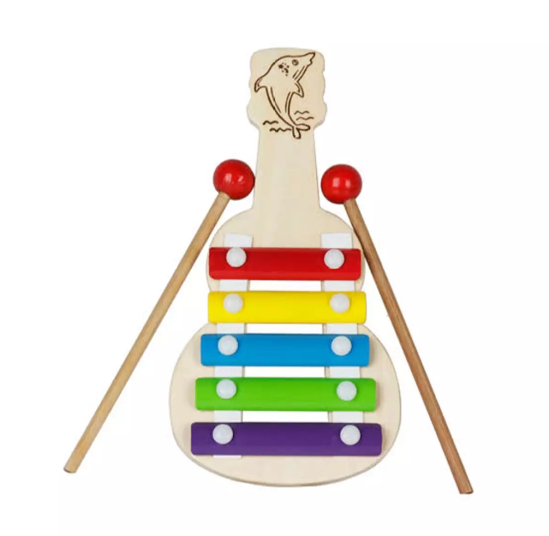 Wooden Music Toy/Wooden Guitar/Harnezz Wooden Xylophone Hand Knock Guitar-Shaped Piano Musical Toy For Kids - Multi-Color - Cactus Toy