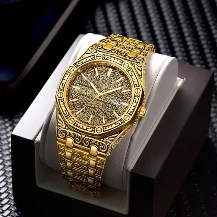 New 2024 Top Brand 5661 Golden Stainless Steel Analog Wrist Watch For Men - Watch For Men