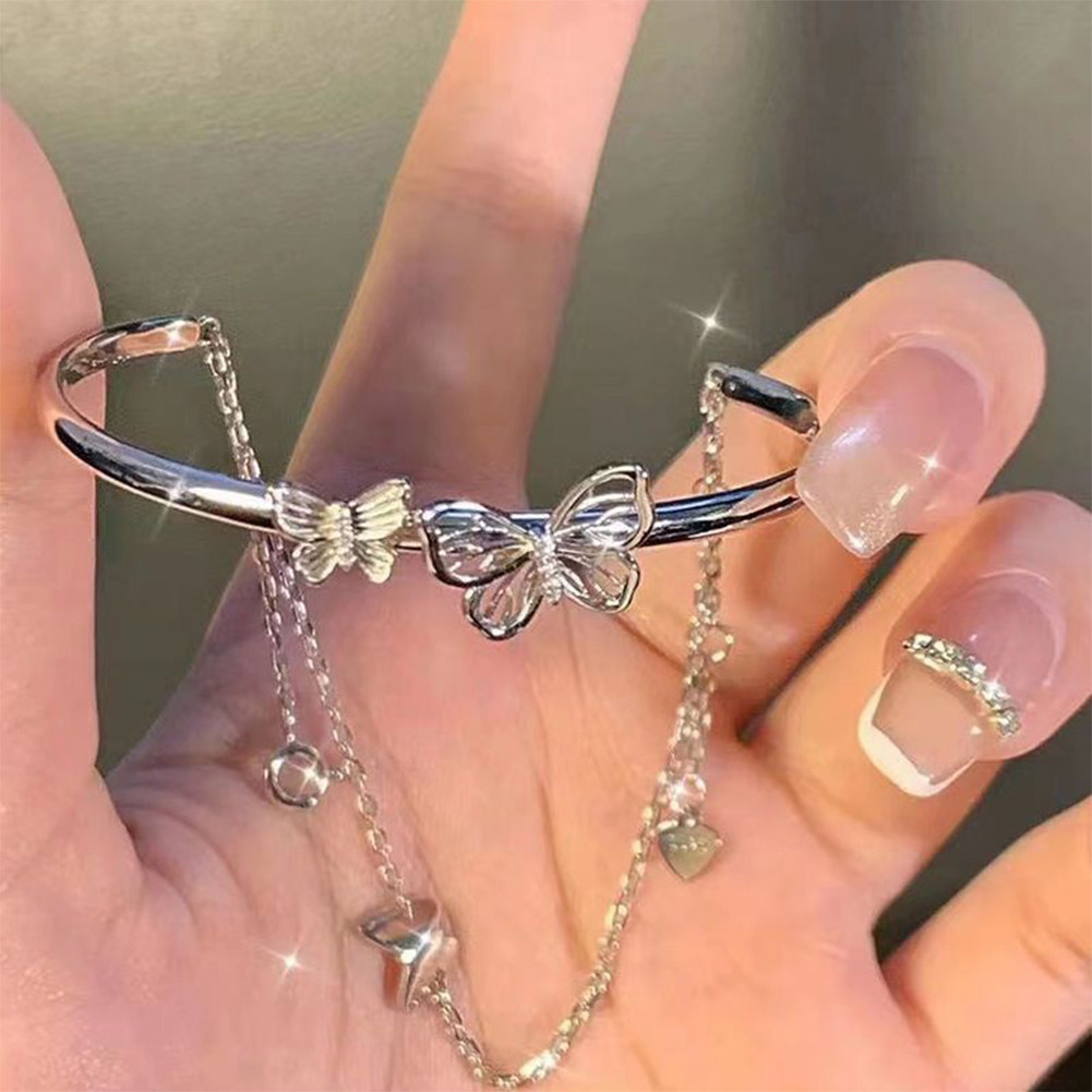 Sweet Tassel Butterfly Bracelet For Women Girls Ins Style Small Design Half Bracelet Half Chain Bangle Wedding Party Statement Jewelry Gifts Mzea