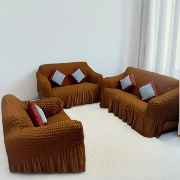 Sofa Cover 2 + 2 + 1 = 5 Seater Stitched Spandex Fabric (Customize Design) - sofa cover marron
