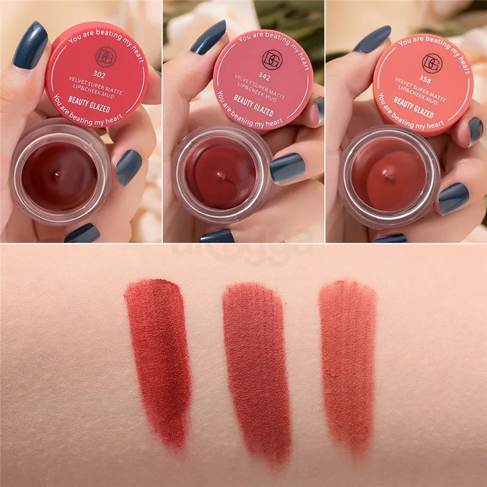 Beauty Glazed Velvet Matte Lip & Cheek Mud Moisturize Waterproof Long Lasting Double Use For Lip And Cheek