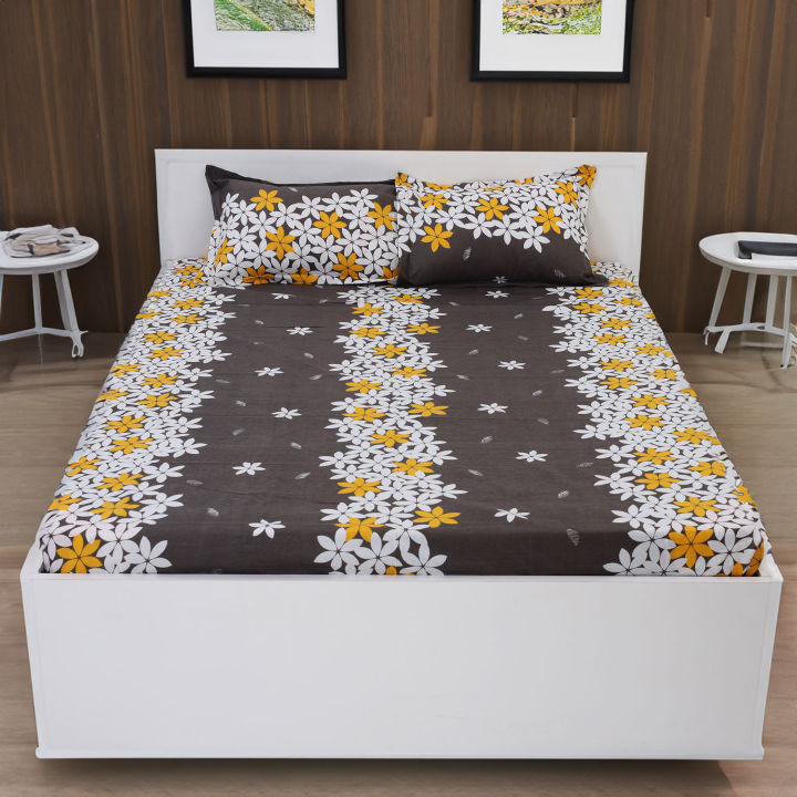 Stylish Digital Home Tex Cotton 8.5/7.5 Feet Double Size Bedsheet with Two Pillow Covers - Elevate Your Bedroom Style with This Chic Bed Sheet