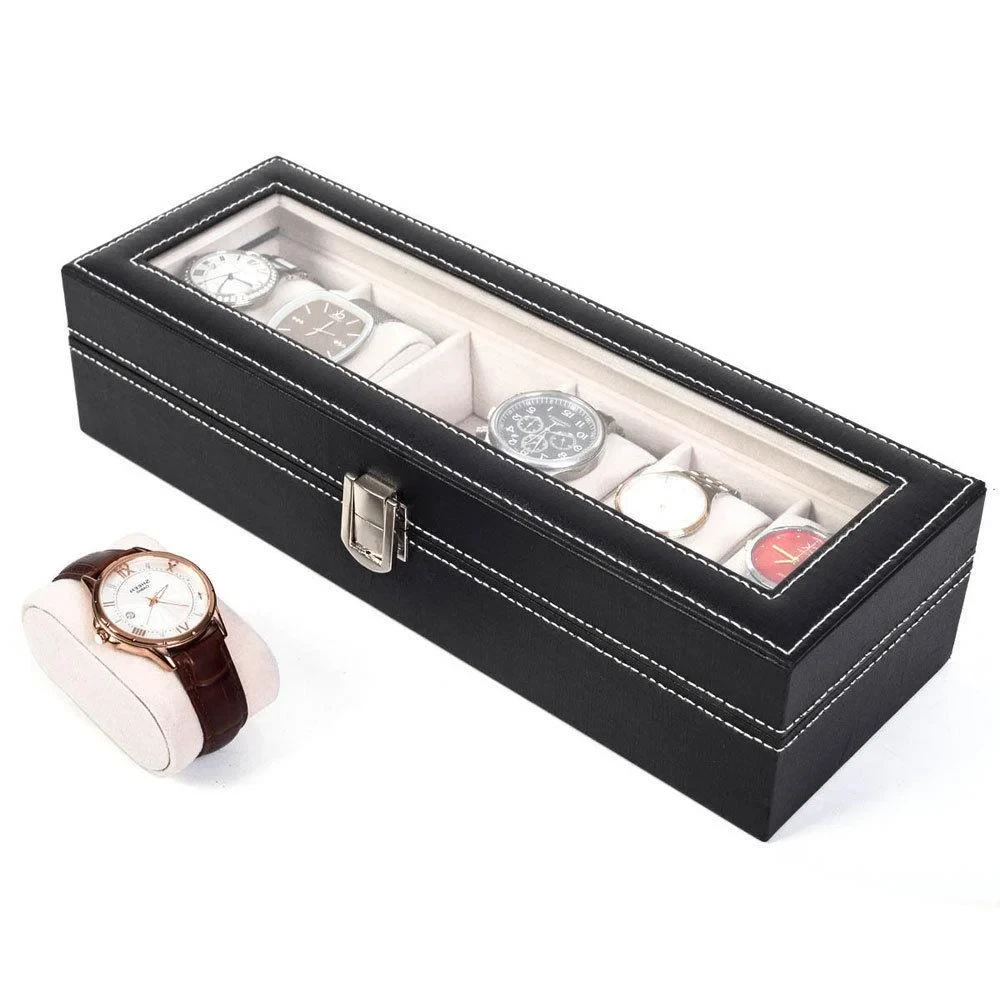 6 Slot Leather Watch Box Display Case