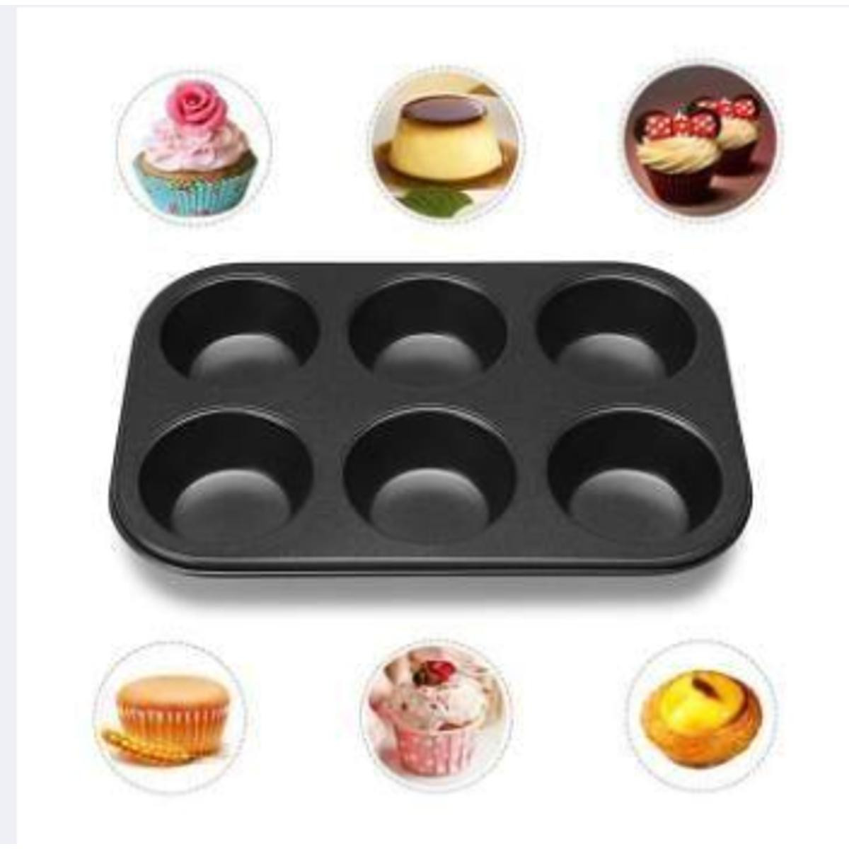 6 Cups Carbon Steel Mini Muffin Bun Pan Non-Stick Cupcake Baking Bakeware Mould Tray Cake Mold (Black)
