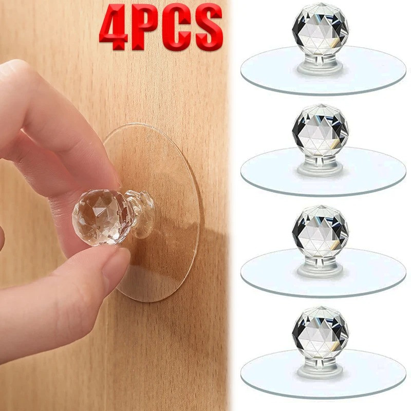 Self-Adhesive Acrylic Knobs - No Drilling, Diamond Shape - 5 pcs
