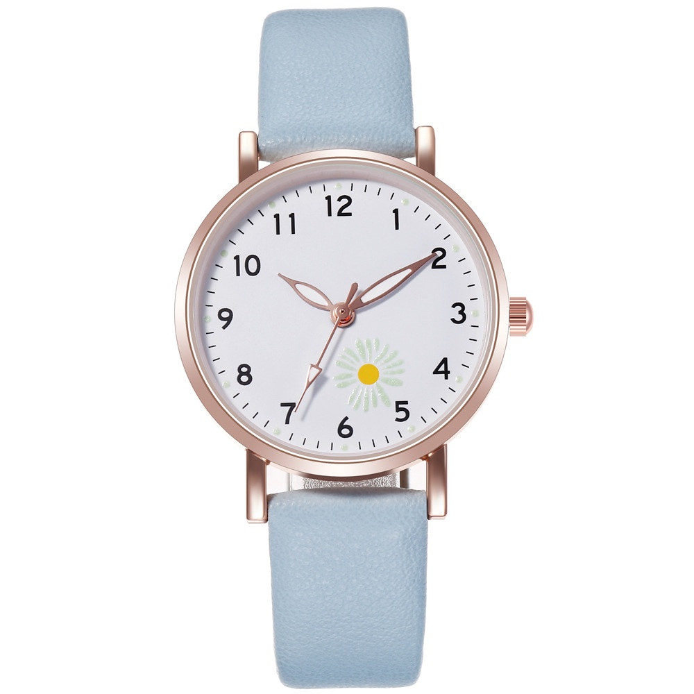 Korean Fashion Leather Belt Ladies Luminous Quartz Watch Elegant Casual Sports Vintage Women Watch Daisy Flower Dial Gift