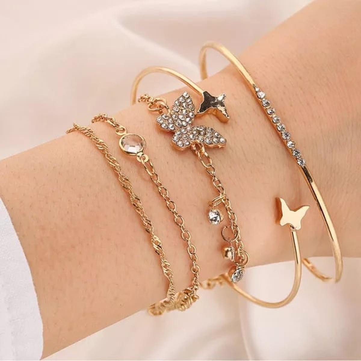 New Golden Pearl Crystal Butterfly Bracelet Set For Women - Bracelet For Women - Bracelet For Women - Bracelet For Women