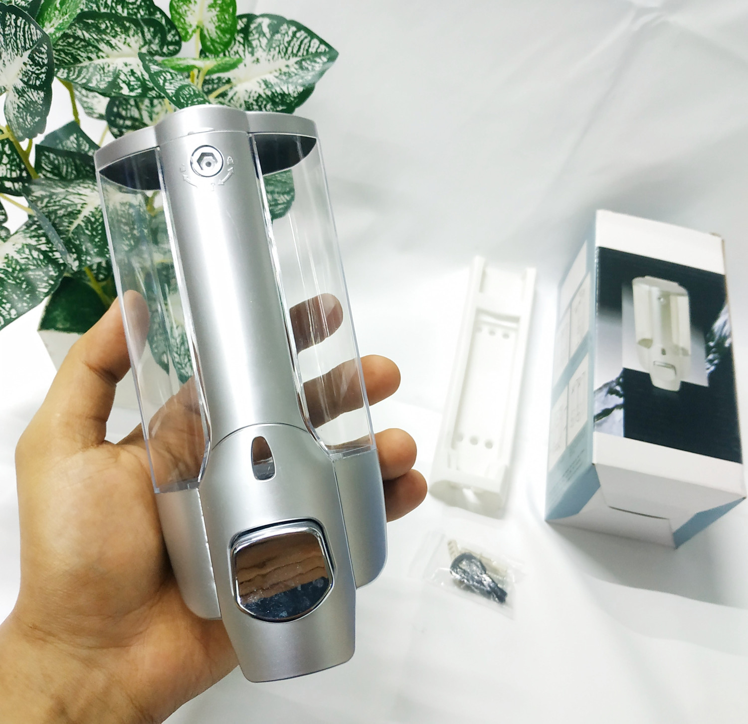 350Ml Classic Push Touch Shower Soap/Shampoo/Gel Dispenser - Silver - Brush Holder - brush holder
