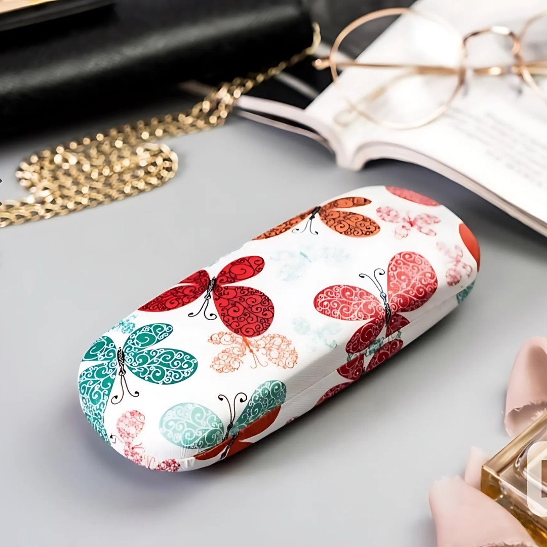 New Vimiss and Butterfly Printed Hard Shell Eyeglasses Case Soft Linen Fabrics Portable Box, Hard Shell Glasses Case, Portable Glasses Cover Eyeglasses Holder Box with Cleaning Cloth for Men Women #vi