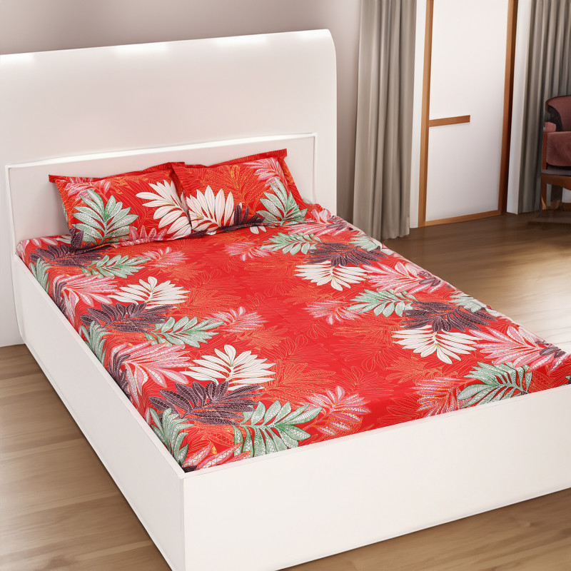 Cotton Fabric (সুতি কাপড়) Printed 7.5 by 8 Feet Double King Size Bedsheet Set with Two Pillow Covers
