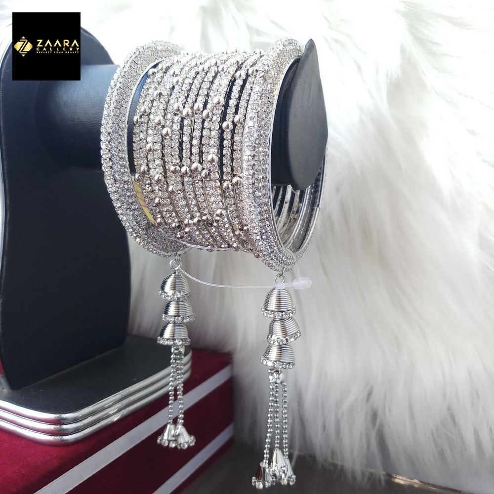 Joypuri Indian New Silver Plated Bangles Bracelets for Women Jhumka churi