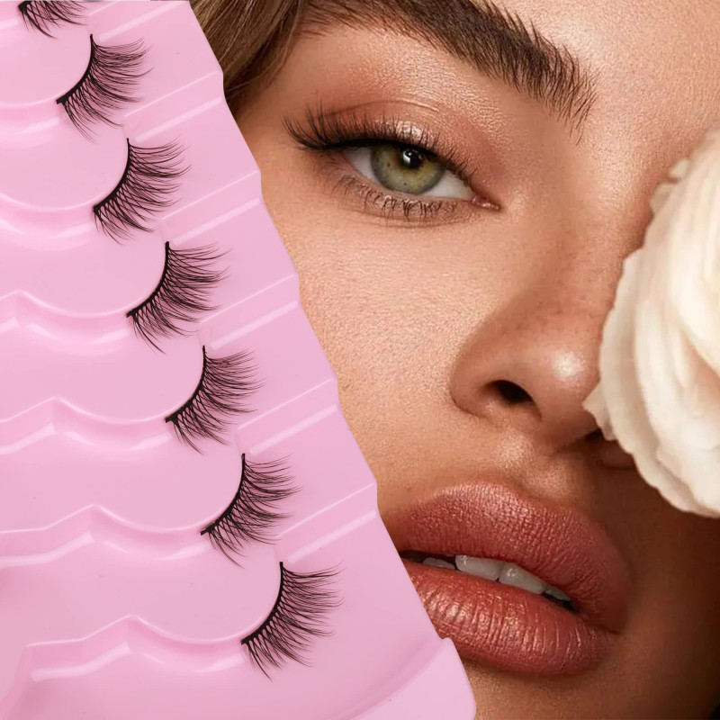 10 Pairs Eyelashes 3D Natural False Lashes Fluffy Soft Cross Manga Lashes Clear Stem Wispy Natural Eyelash Extension Makeup