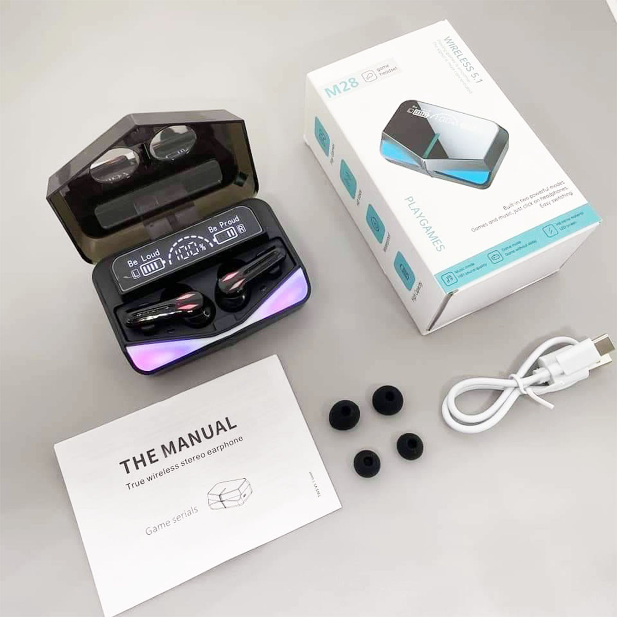 M28 TWS Bluetooth 5.1 Gaming Headset Dual Mode Wireless Earphones Sports Stereo Sound Low Latency LED Digital Display Smart Touch Earphone