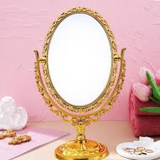 Cosmetic mirror egg-shaped and best makeup mirror for women with Golden and silver color with eye chaching look