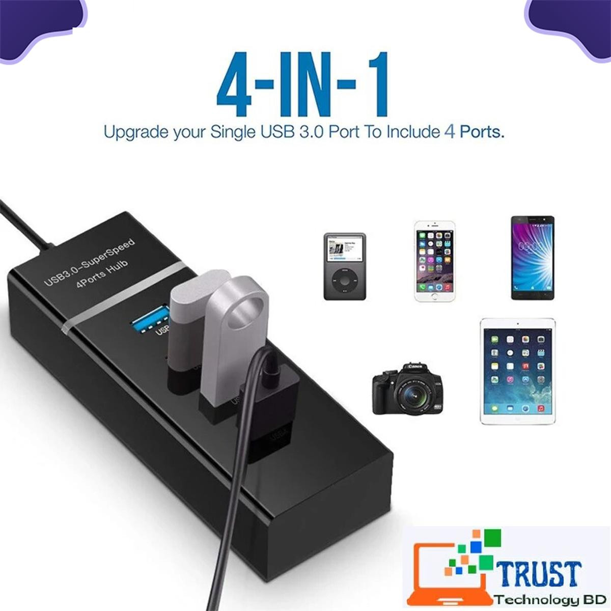 4 ports of high speed USB hub high-speed USB 3.0 SPLETER BLACK BLACK