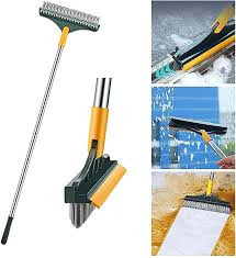 2 in 1 Floor Scrub Brush, Magic Broom Brush Floor Brush Scrubber with Long Handle, Premium 120 Degree Rotating Removable Crevice Cleaning Brush with Squeegee
