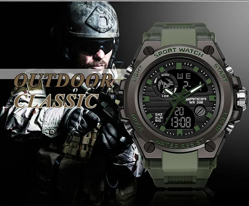 SANDA Brand Sports and Leisure Men's Watch LED Multi-function Luxury Military Quartz Watch Men's Waterproof Clock Swimming Watch
