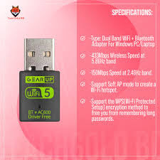 600Mbps Dual Band WiFi + Bluetooth Adapter For Windows PC/Laptop- (Driver Free Version, WiFi Hotspot Supported, 2.4GHz + 5GHz)