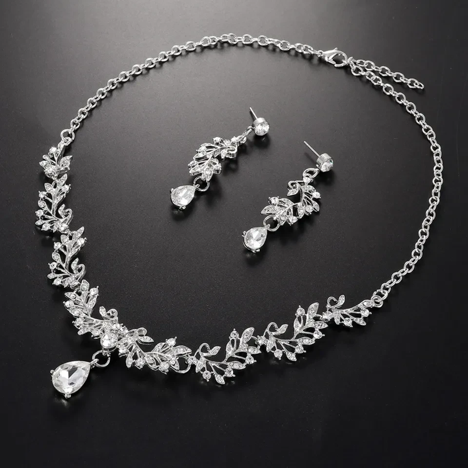 Carat Bridal Wedding Prom Jewelry Shiny Rhinestone Elegant Necklace Earring Set Gift