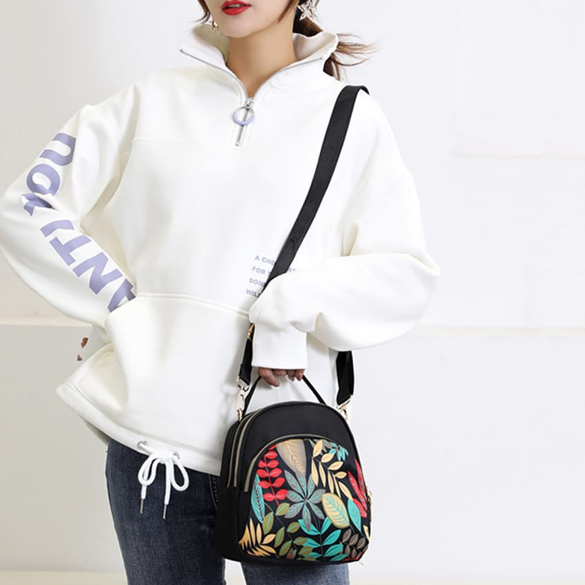 Yogodlns Trendy New Nylon Backpack For Women Multifunction Shoulder Crossbody Bag Printing Waterproof Rucksack Travel Lady Pack