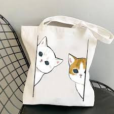 T&G Top Handle Canvas Zipper Tote Bag Cute Cats Design Off White Color for Trendy fashionable Girls/Stylish Canvas Tote Bag for Women