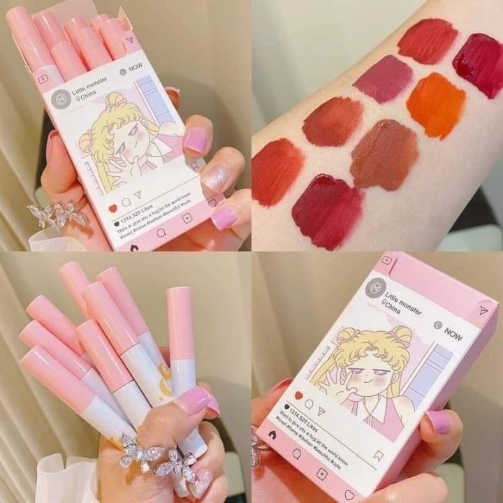 8 Pcs/set of Cigarete tube lip glaze set matte white lipstick student gift Lipstick set- 8 color/set Box