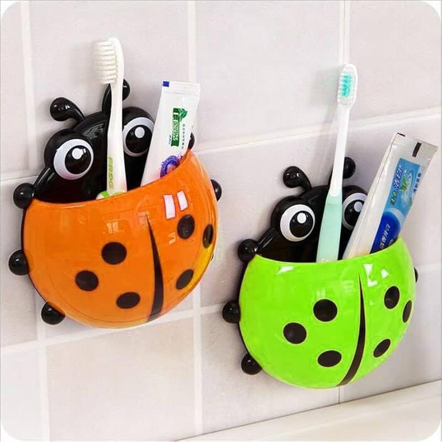 Bathroom Toothpaste and Toothbrush Holder Bathroom Fittings Children's Wall Cartoon Ladybug Toothpaste Container Organizer Kitchen
