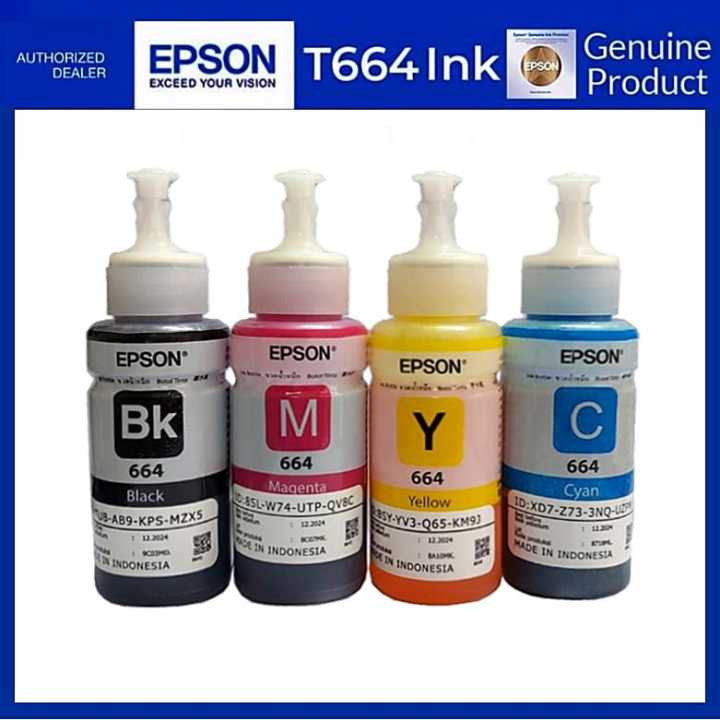 Epson 4-Color Ink 664 Bottles - Compatible With L130, L220, L360, And L380 Printers - Genuine Epson Ink For High-Quality Printing