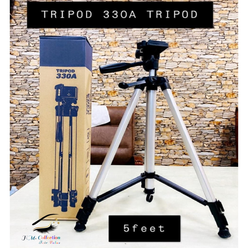 TRIPOD 330A Professional Aluminum Camera TRIPED-SIVERS WITH MOBILE HOLDER and 360 Degree Swivel Fluid Head
