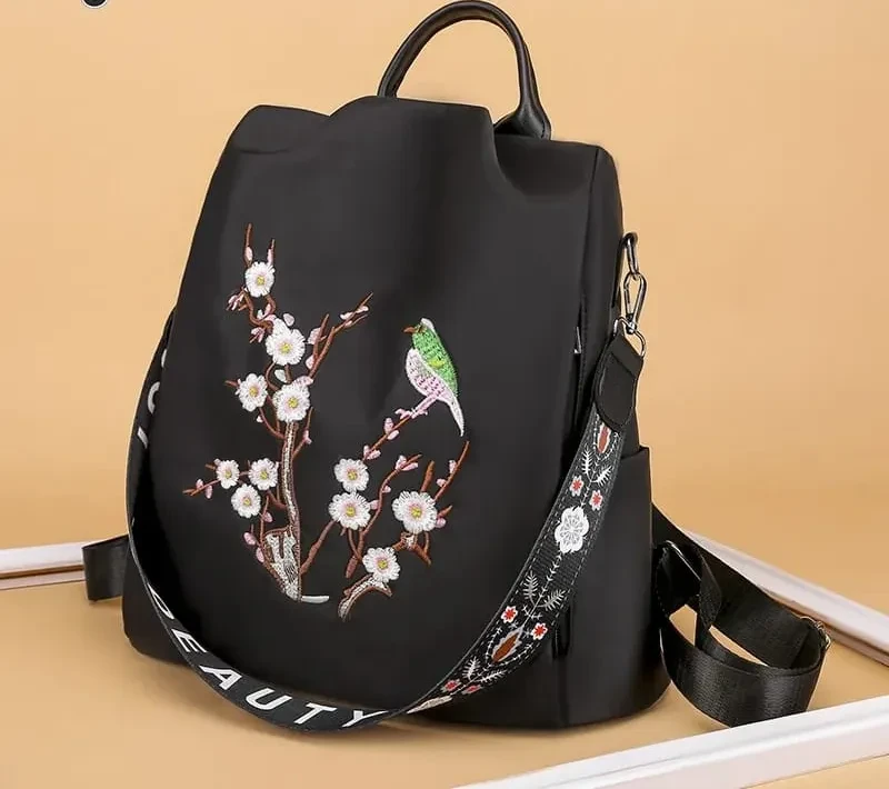 Flower Ladies Backpack Embroidered Shoulder School Bags Women Daily Travel Anti-Theft Bagpack