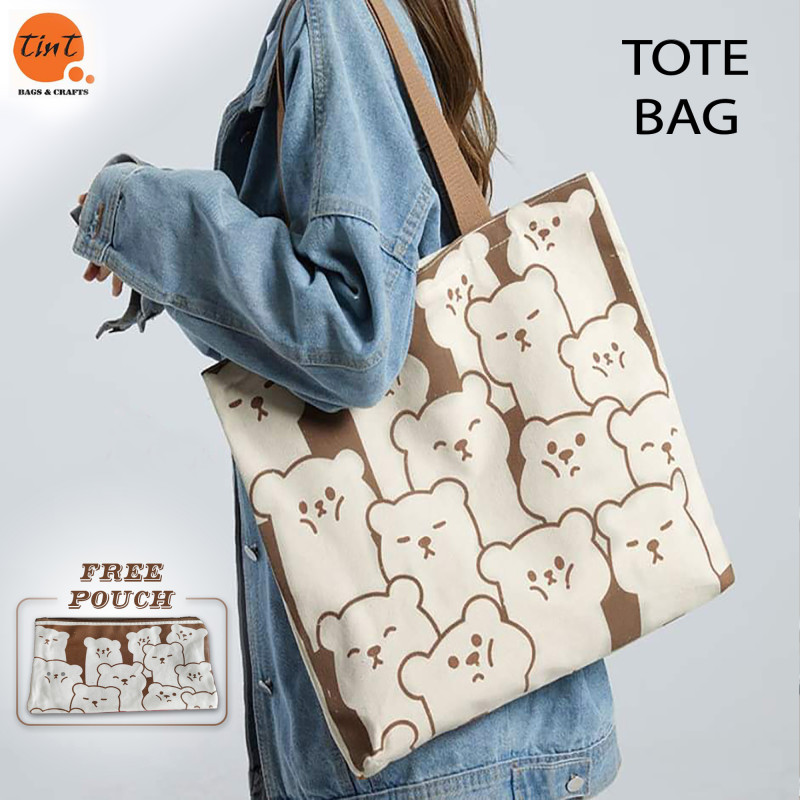 Canvas Tote Bag with free Mini Pouch Off White Color Shopping Bag /College University Bag, Tote Bag, Canvas Bag with Zipper Buy Bag get Pouch Free