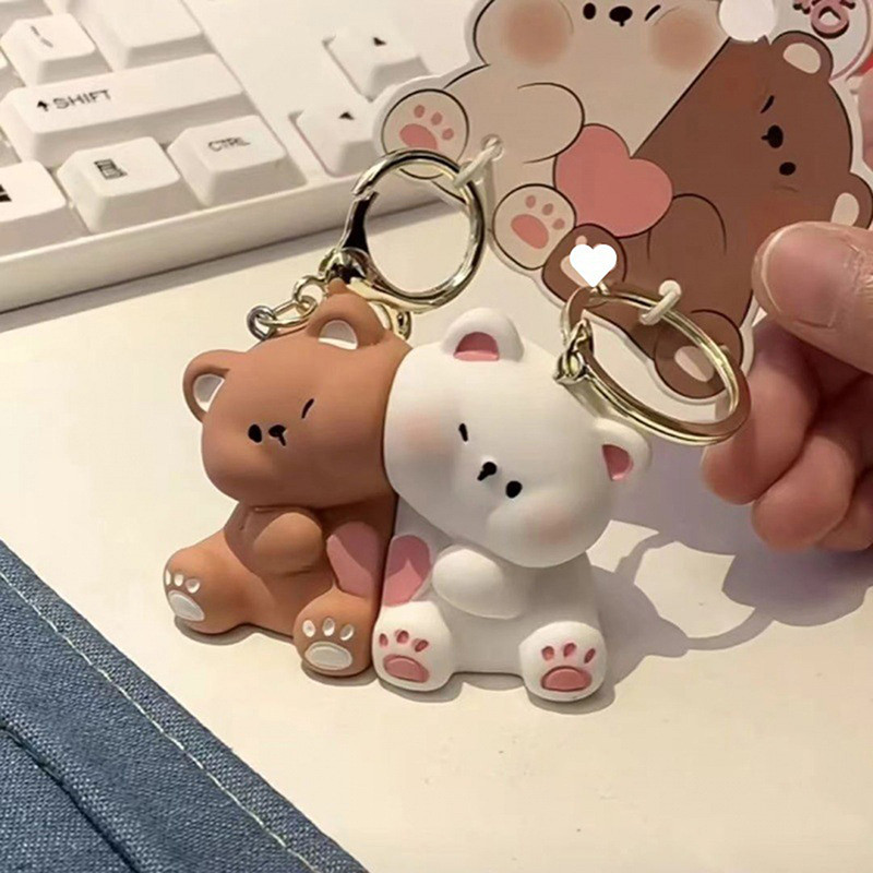 1PC Kawaii Couple Best Gift Korean Cute Cartoon Bear Magnetic Keychain Holiday Girl Friend Cute Backpack Pendant Fayshow