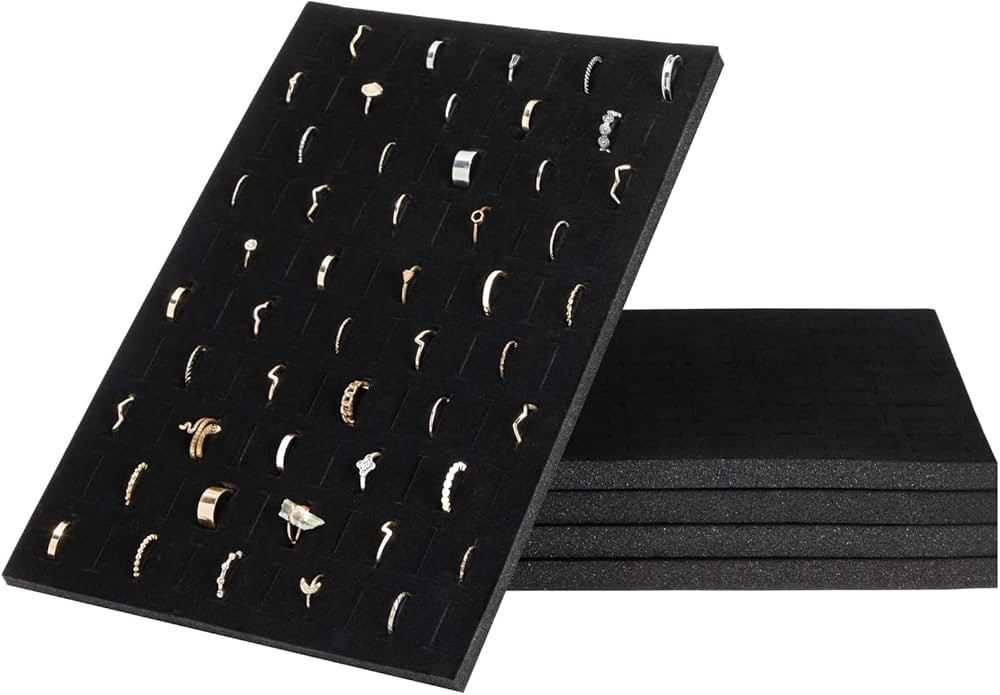 100 Slot Black Velvet Jewelry Ring Case Display Store Storage Box Tray Organizer
