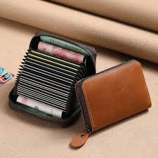 Multi Slot Card Holder Vintage Small Wallet Women Men Business Bank Credit Card Bag Male Coin Pouch Solid Leather Zipper Wallet