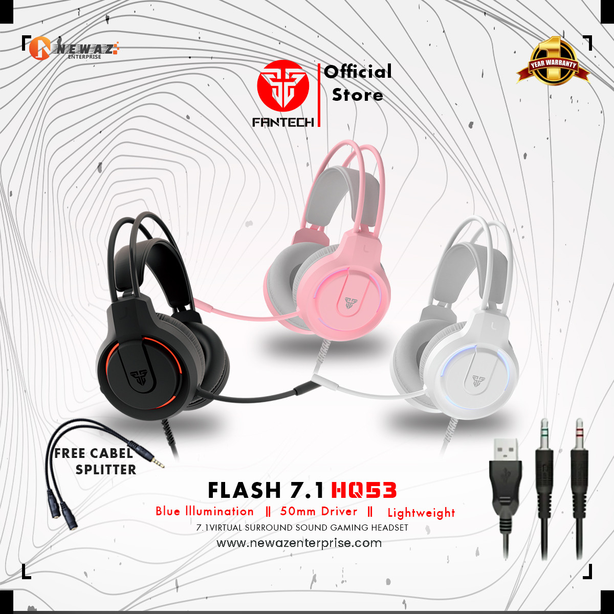 FANTECH HQ53 FLASH LIGHTWEIGHT RED/WHITE ACCENT LIGHTING GAMING HEADSET