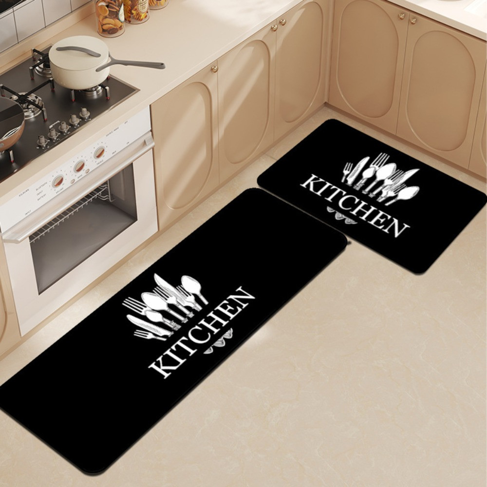 Kitchen Carpet Tableware Pattern Kitchen Runner Rug Dirt-resistant Washable Floor Mat Non-slip Rectangle Doormat Balcony